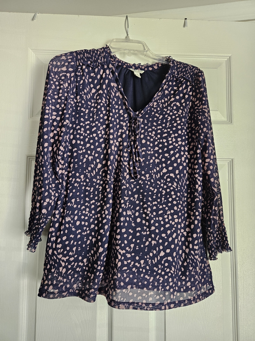 Cato Navy Blouse with Pink Spot Print